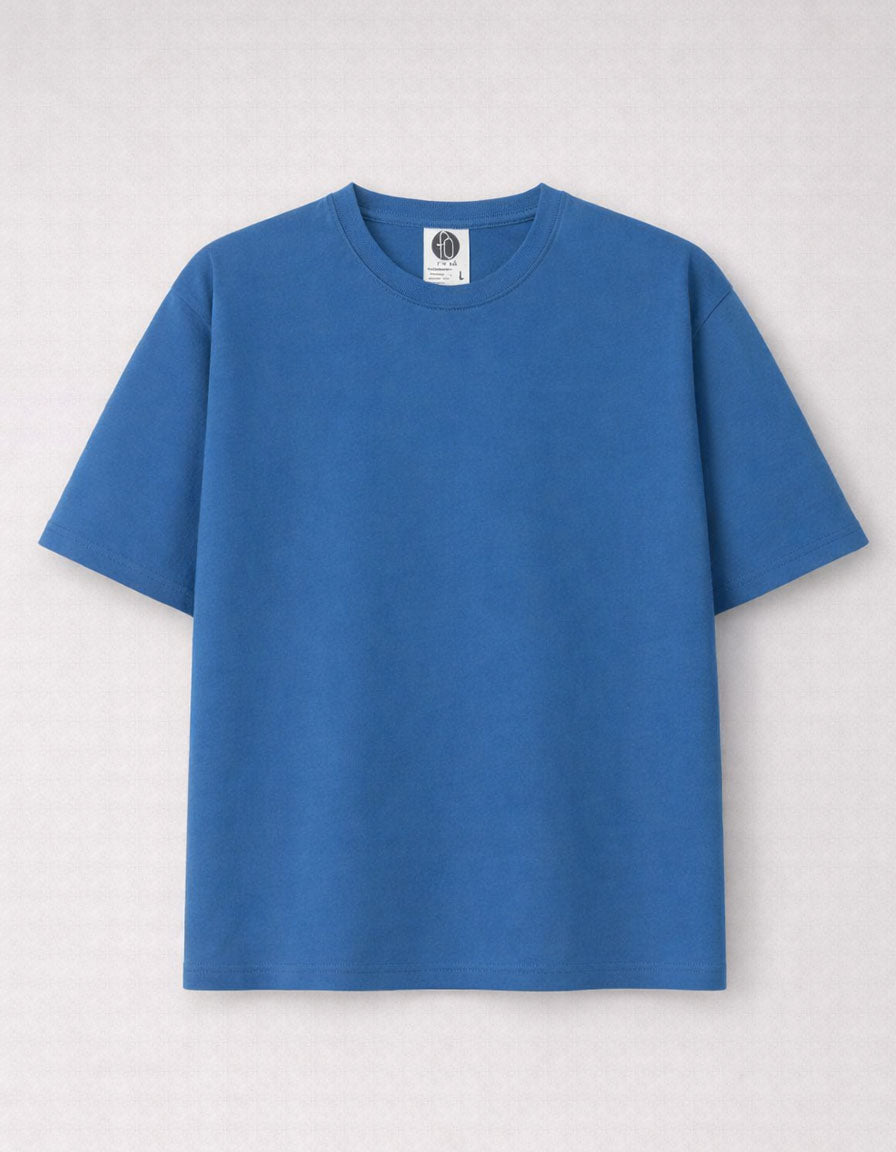 Ink Blue Drop Shoulder Plain Cotton T-shirt