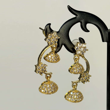 Golden AD Stone Double Layered Jhumkas