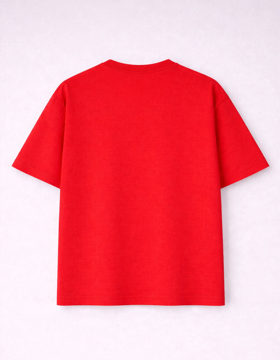 Red Drop Shoulder Plain Cotton T-shirt