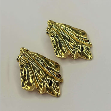 Golden Anti Tarnish Crumpled Metal Earrings