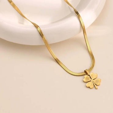 Golden Anti Tarnish Four Leaf Clover Neckpiece