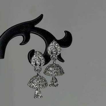 Silver AD Stone Drop Jhumkas