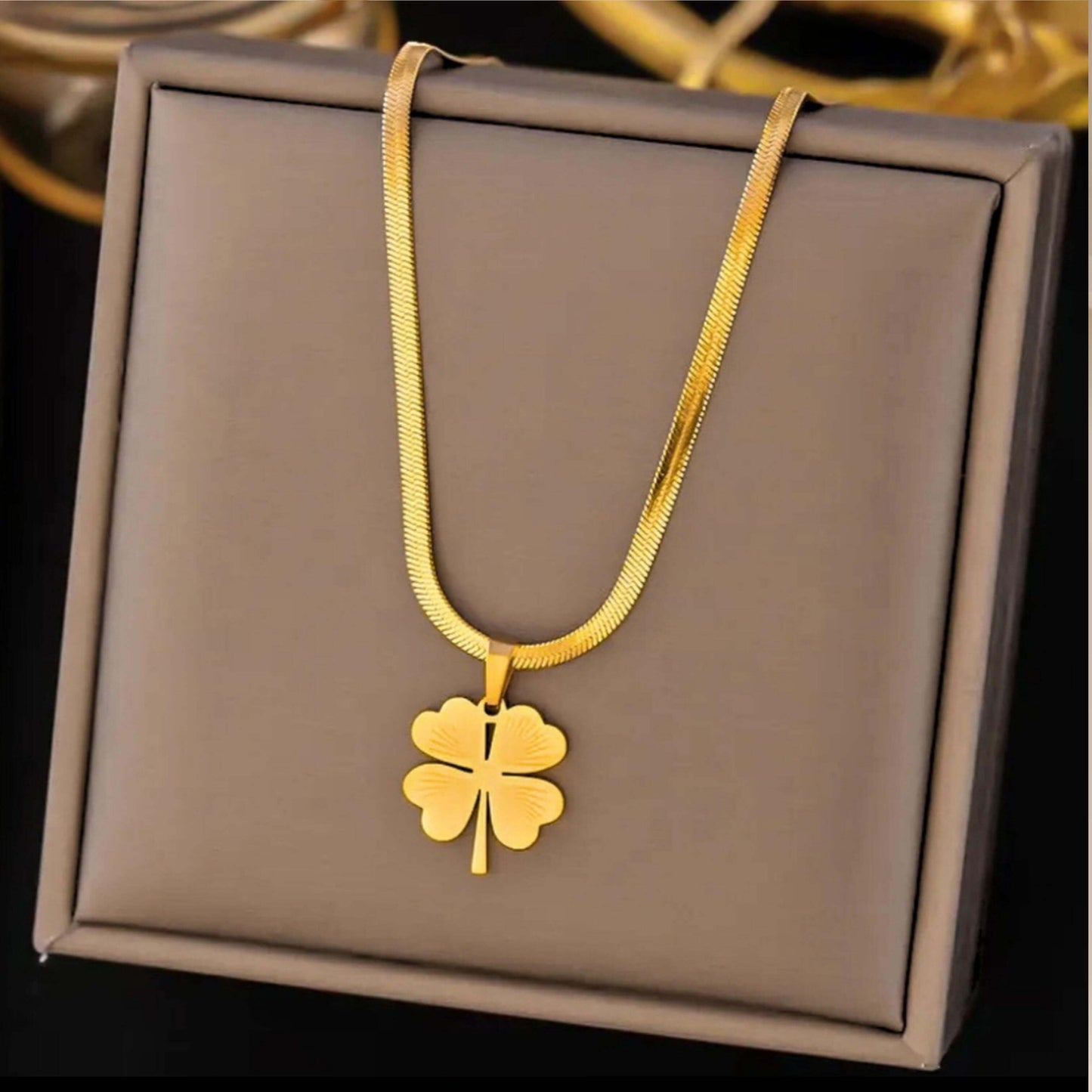 Golden Anti Tarnish Four Leaf Clover Neckpiece