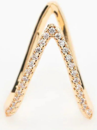 Gold Plated Anti Tarnish Adjustable AD Stone V Ring