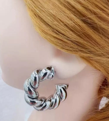 Silver Spiral Textured Hoops