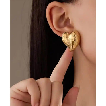 Golden Anti Tarnish Textured Heart Earrings