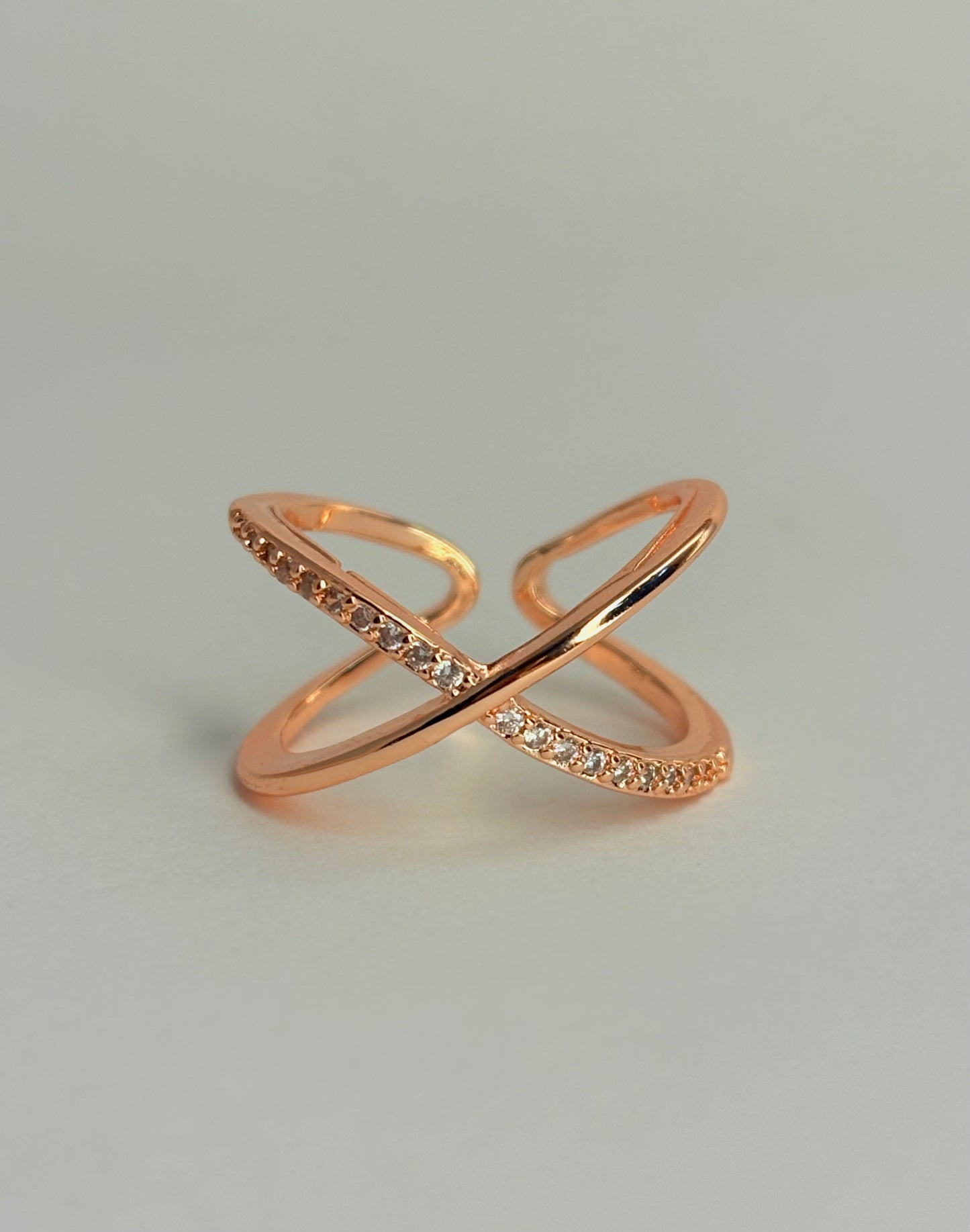 Rose Gold Plated Anti Tarnish AD Stone X Ring