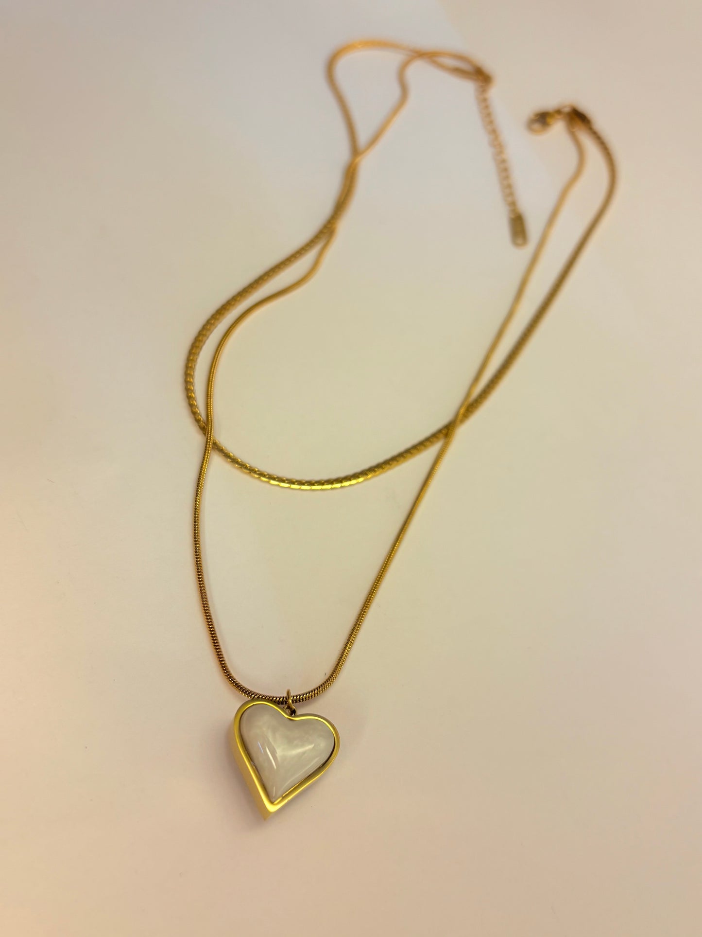 Gold Anti Tarnish Double Layered Reversible Heart Neckpiece