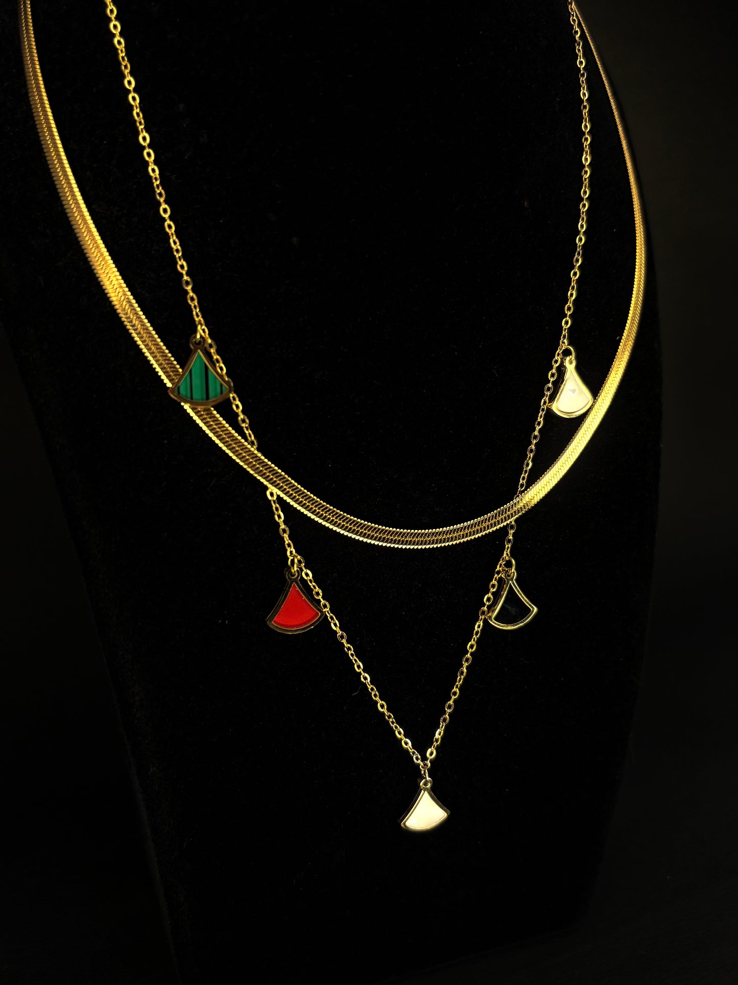 Gold Anti Tarnish Multicolour Fins Double Layered Neckpiece