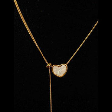 Gold Anti Tarnish Minimal Heart Lariat Neckpiece