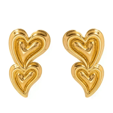 Golden Anti Tarnish Double Heart Earrings