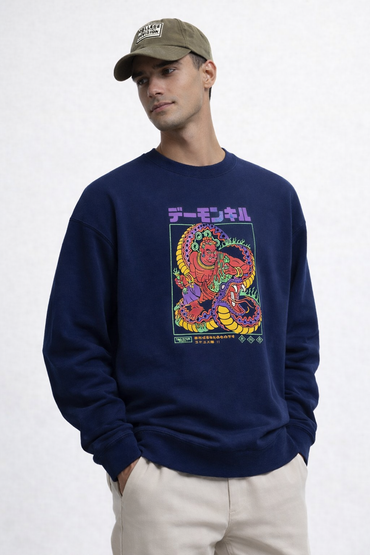 Dark Blue Demon Coil Graphic Sweatshirt