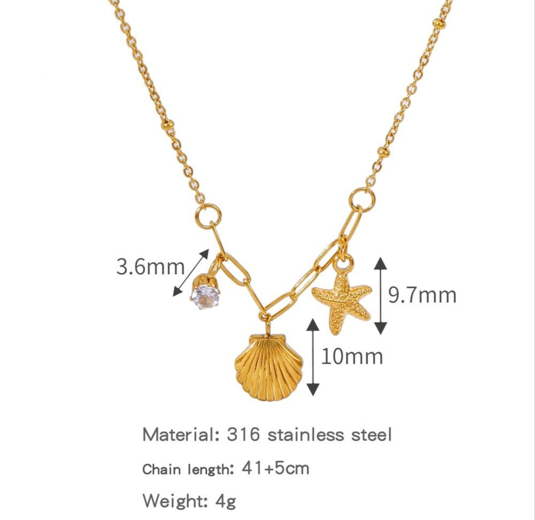 Sea Shell Starfish Clavical Anti Tarnish Neckpiece