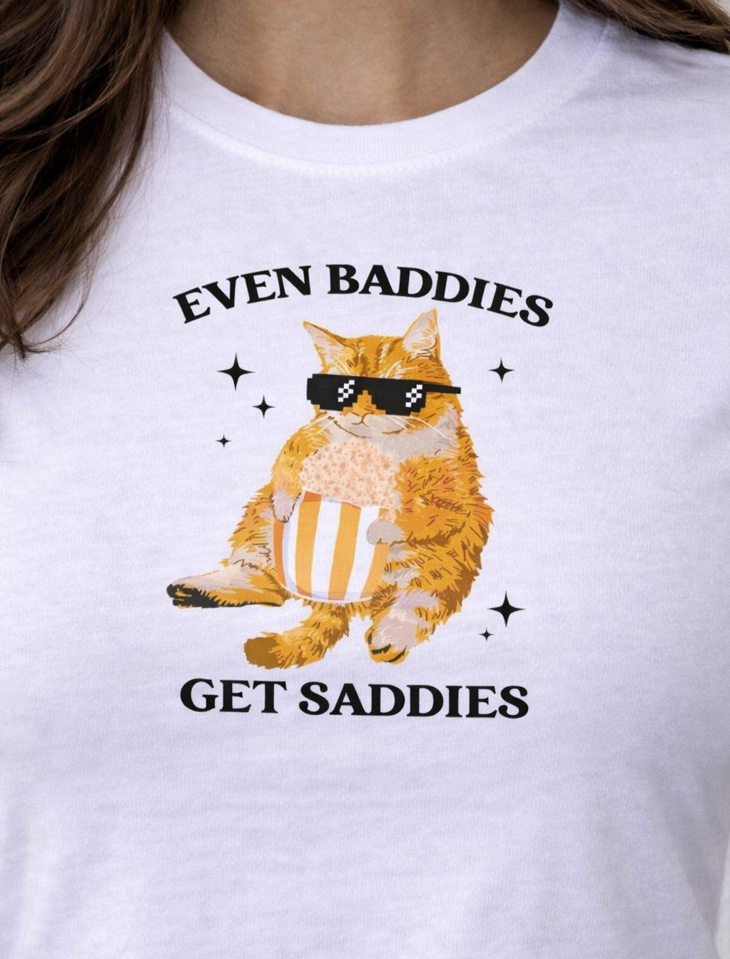 FO Baddies Get Saddies Baby Tee – White