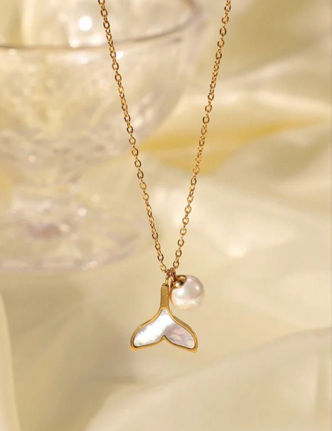 Fresh Water Pearl & Mermaid Tail Pendant Neckpiece