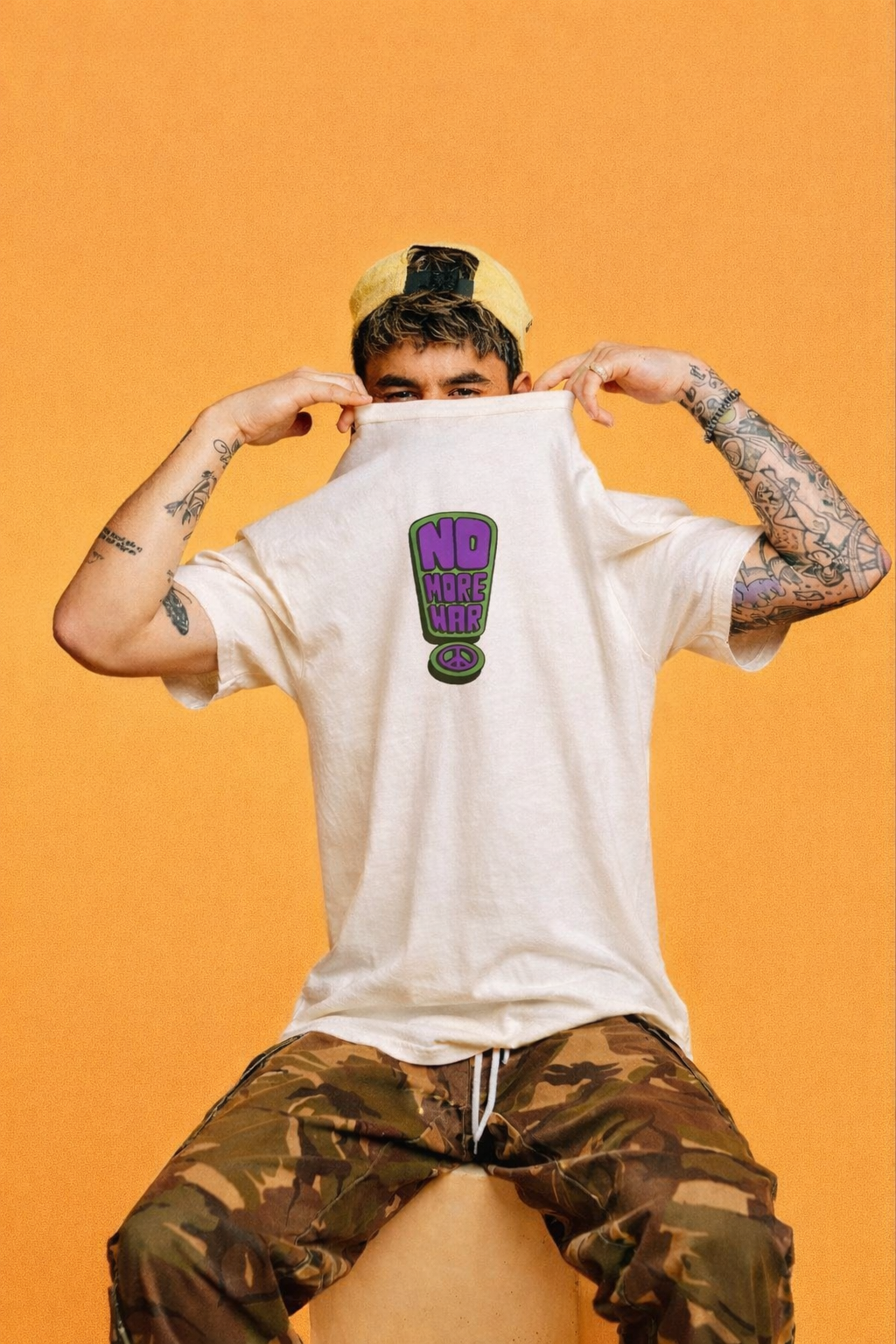 FO Say No To War Graphic Printed Oversized Tee - White