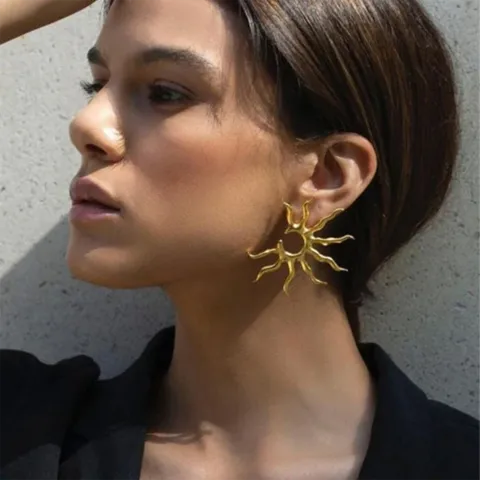 Golden Anti Tarnish Rising Sun Earrings