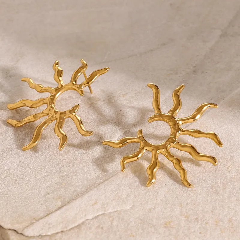 Golden Anti Tarnish Rising Sun Earrings