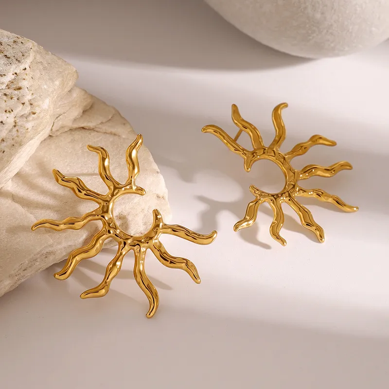 Golden Anti Tarnish Rising Sun Earrings