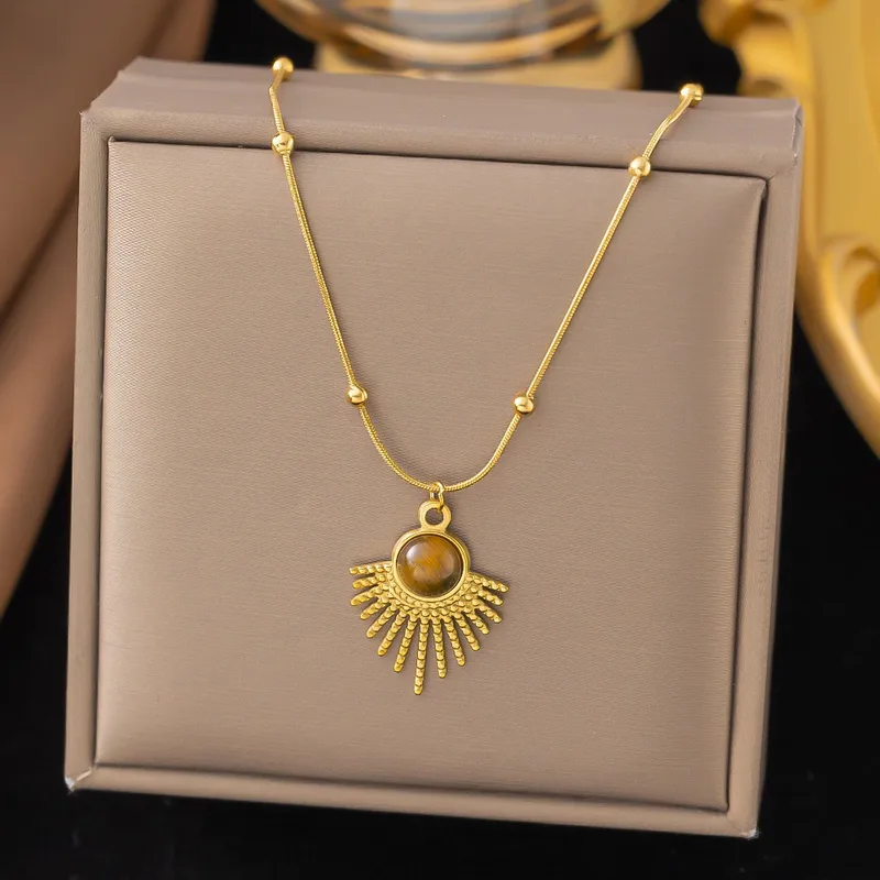 Gold Anti Tarnish Brown Stone Neckpiece