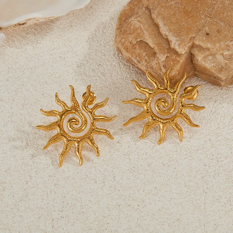 Golden Anti Tarnish Sun Earrings