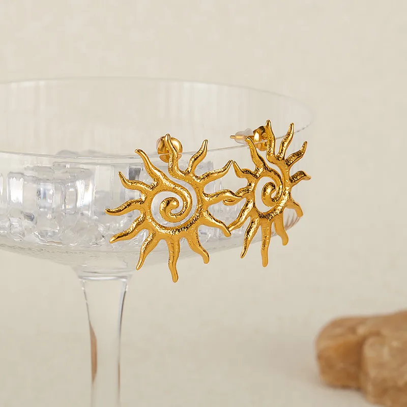 Golden Anti Tarnish Sun Earrings