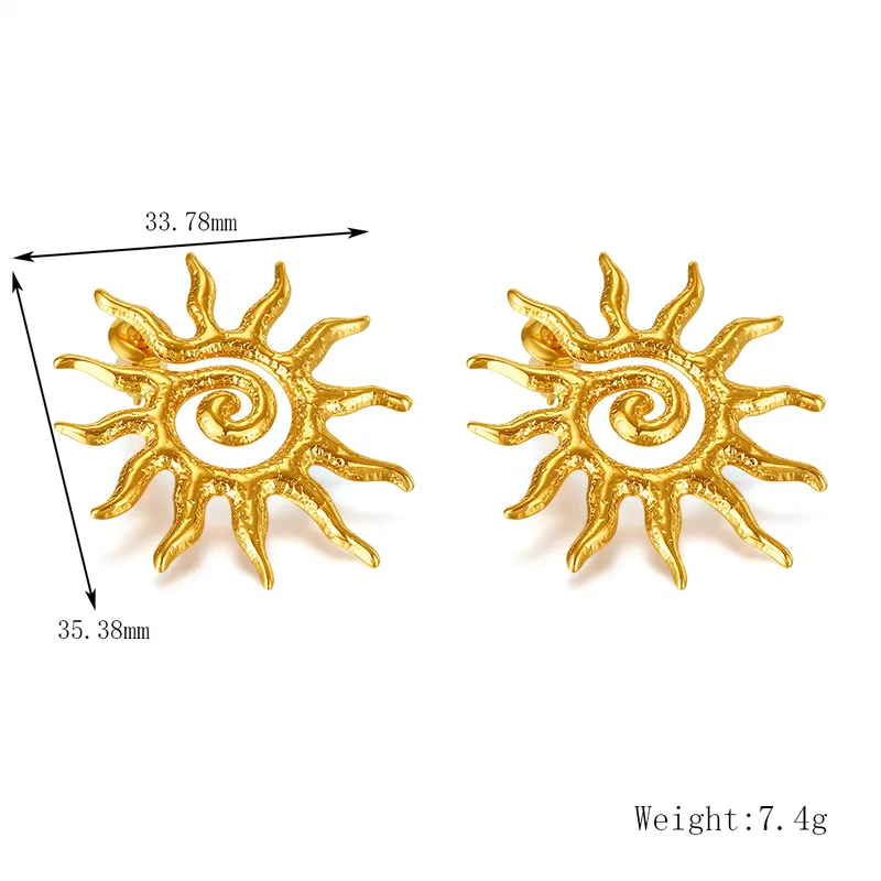 Golden Anti Tarnish Sun Earrings