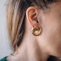 Golden Anti Tarnish Twisted Crescent Earrings