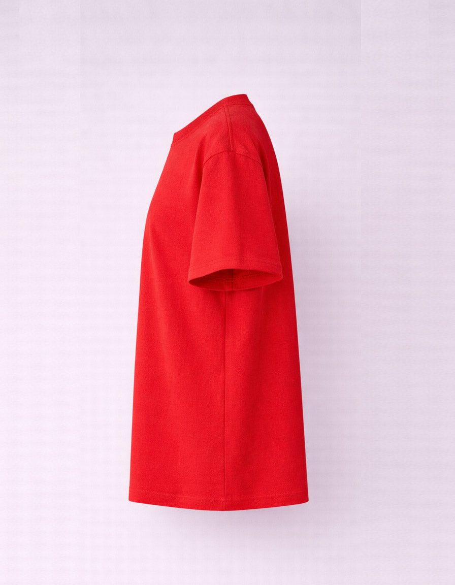 Red Drop Shoulder Plain Cotton T-shirt