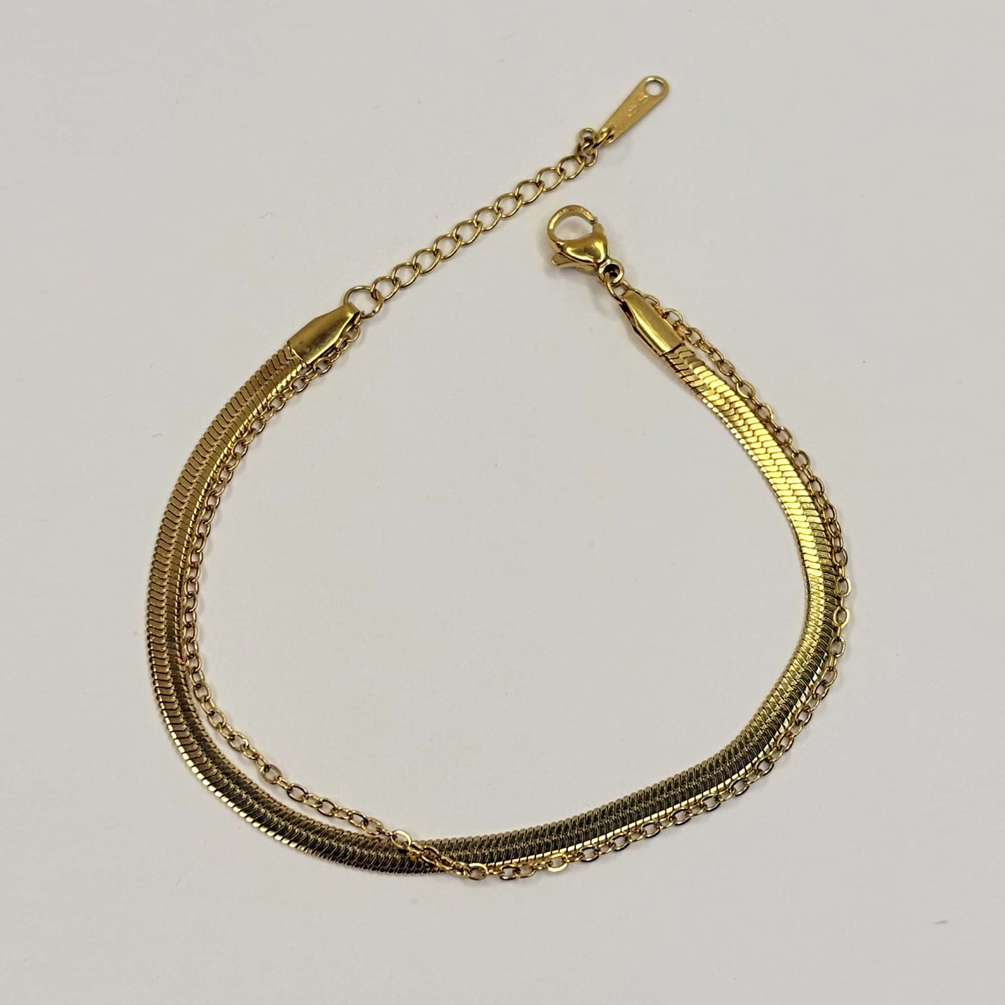 Gold Anti Tarnish Double Layered Snake Chain Bracelet