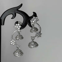 Silver AD Stone Double Layered Jhumkas