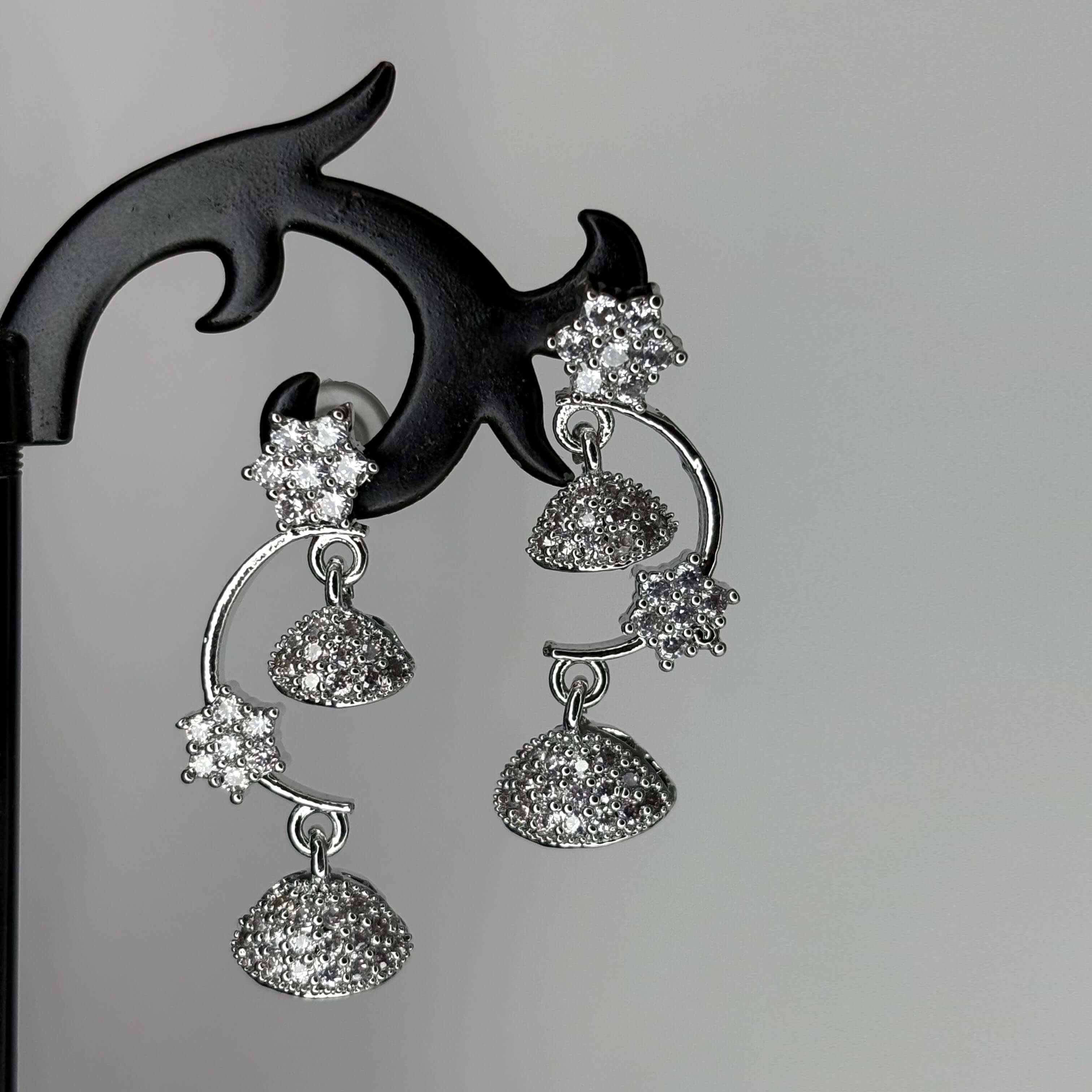 Silver AD Stone Double Layered Jhumkas