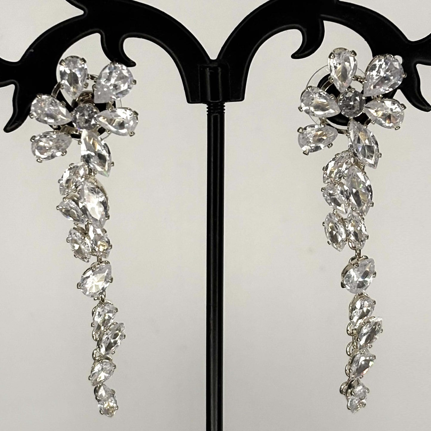 Silver AD Stone Floral Danglers