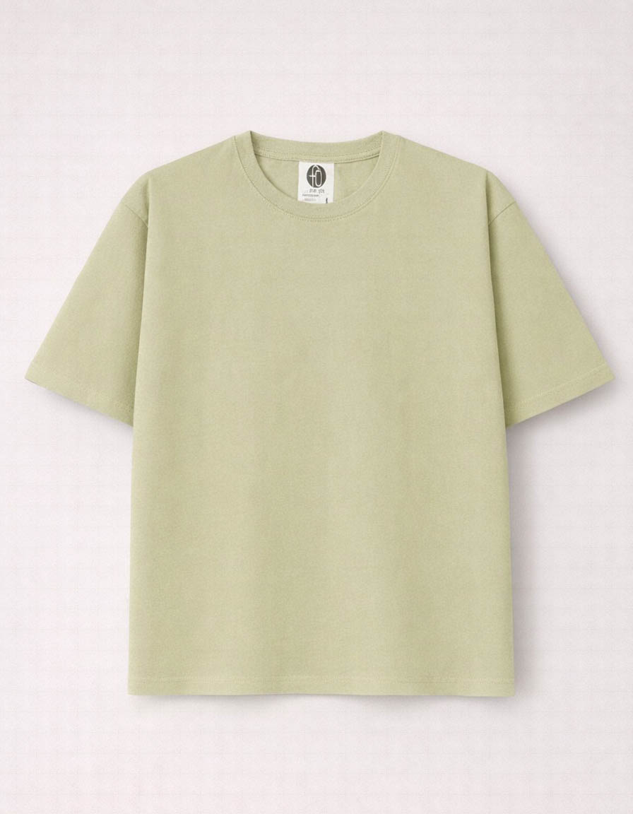 Olive Green Drop Shoulder Plain Cotton T-shirt