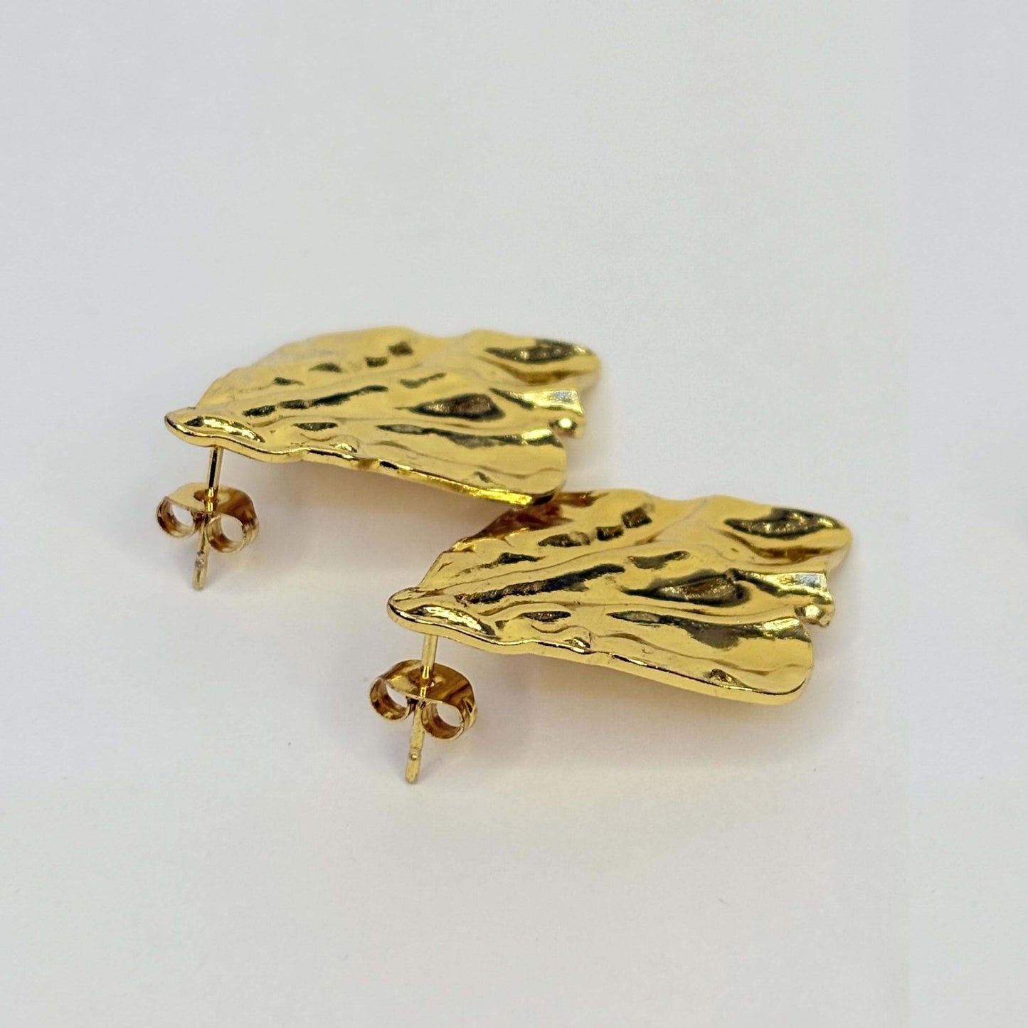 Golden Anti Tarnish Crumpled Metal Earrings
