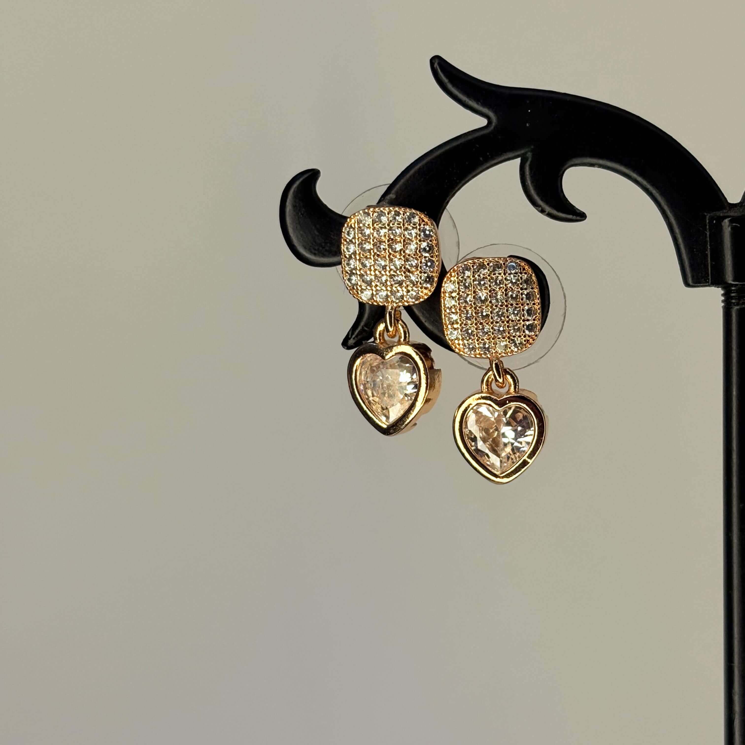 Golden AD Stone Heart Earrings