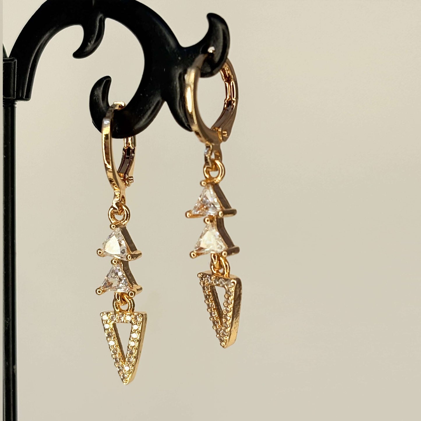 Golden AD Stone Triangle Danglers