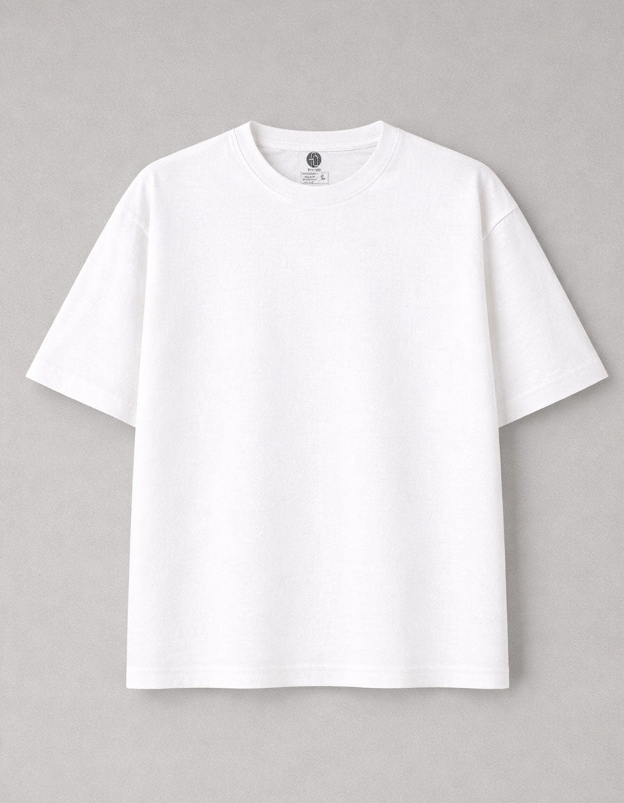 White Drop Shoulder Plain Cotton T-shirt