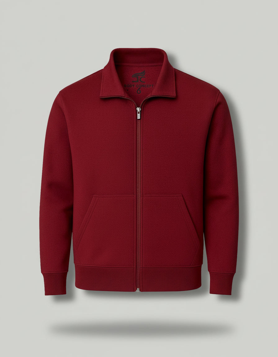 Women's Maroon Mock Collar Jacket with Contrast Detail