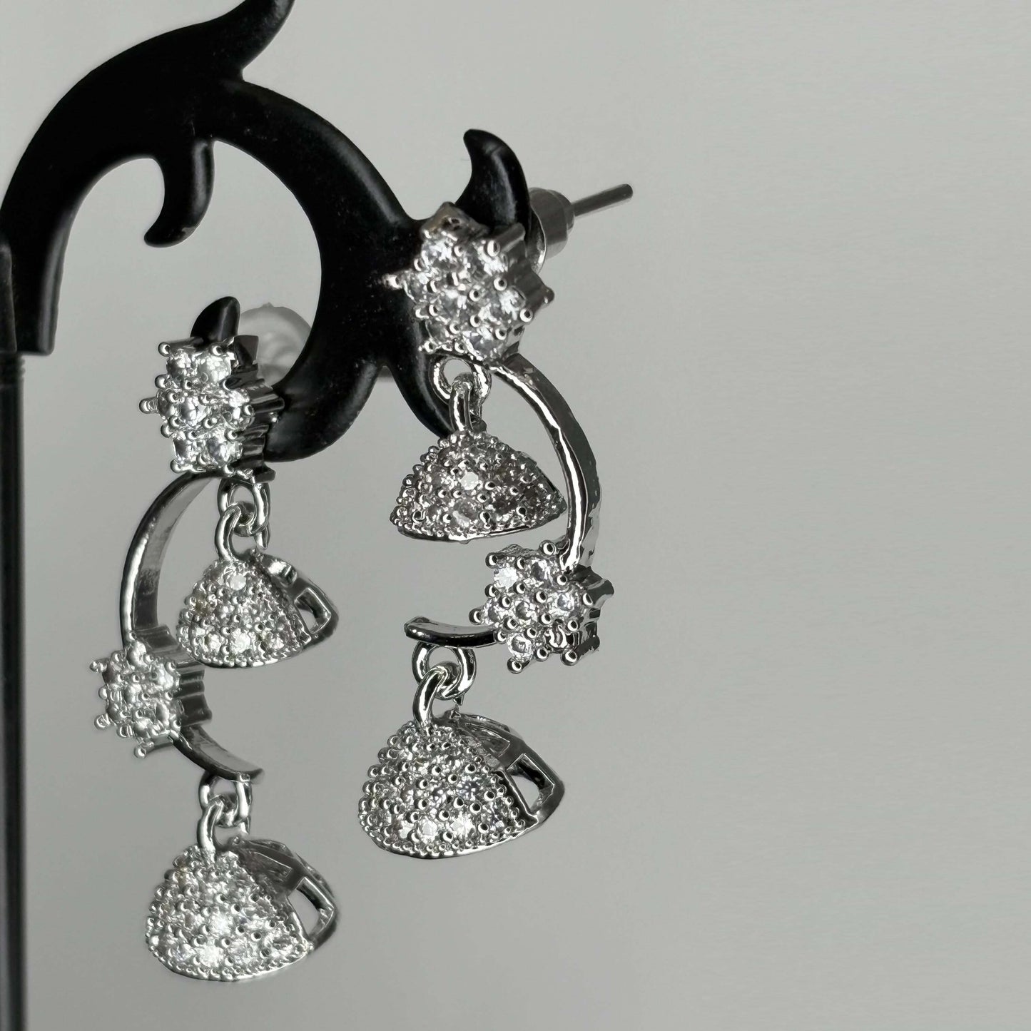 Silver AD Stone Double Layered Jhumkas