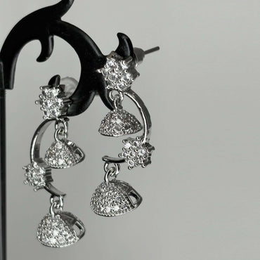 Silver AD Stone Double Layered Jhumkas