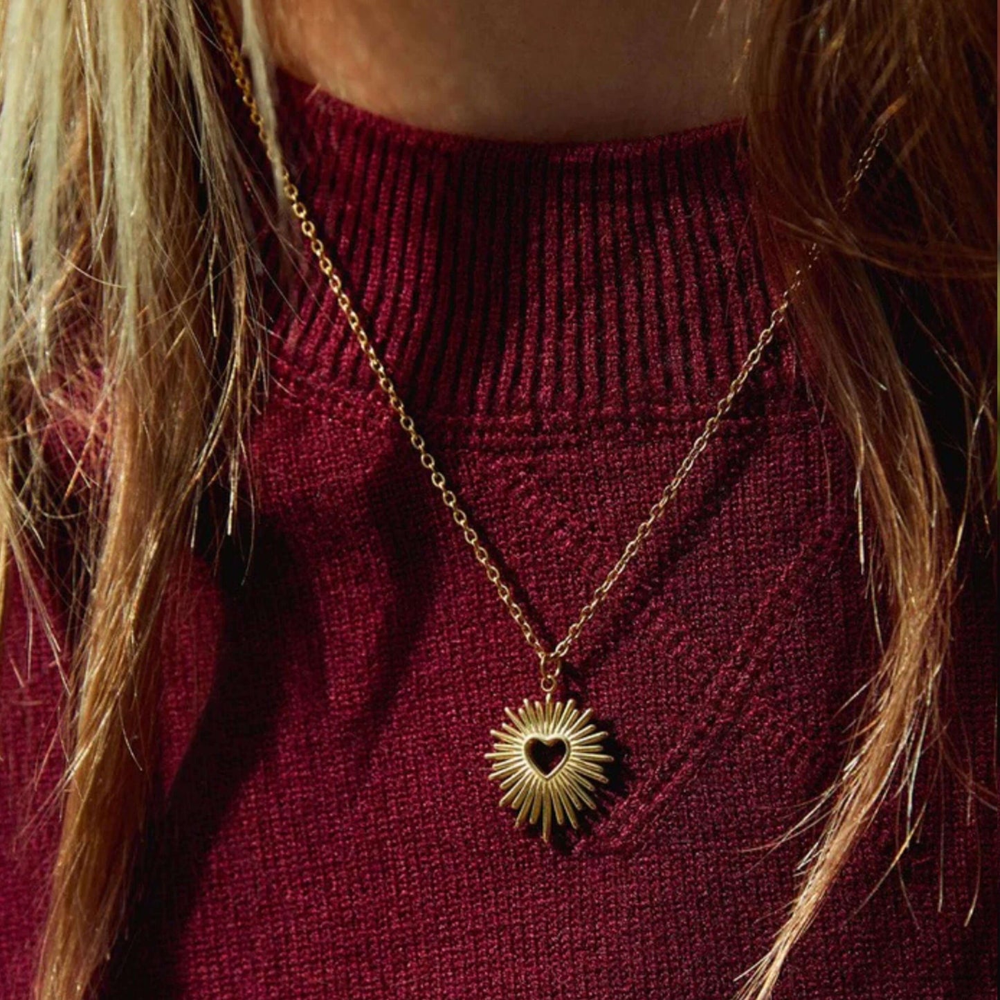 Golden Anti Tarnish Sun Heart Neckpiece