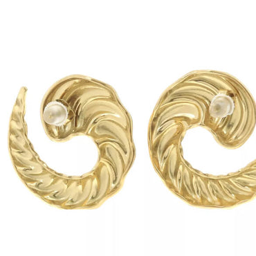 Golden Anti Tarnish Twisted Crescent Earrings