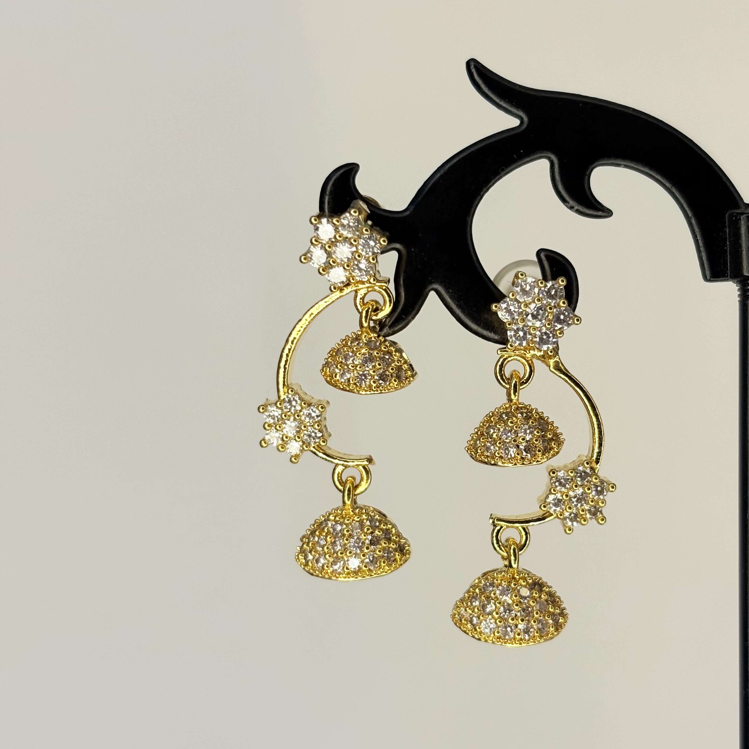 Golden AD Stone Double Layered Jhumkas