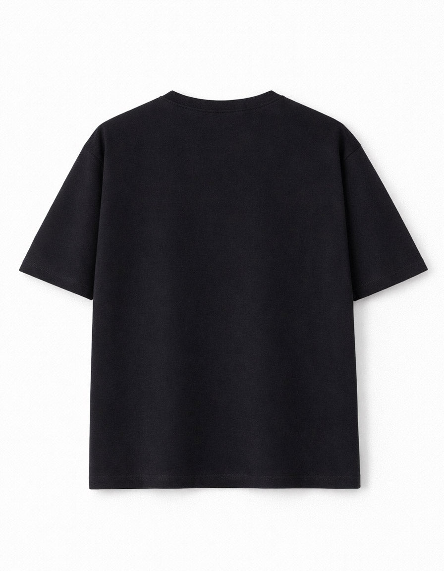 Black Drop Shoulder Plain Cotton T-shirt