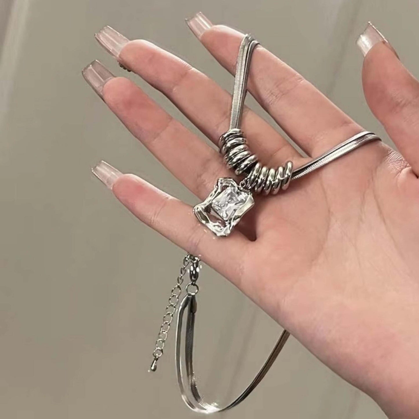 Silver Anti Tarnish Double Layered White AD Stone Neckpiece