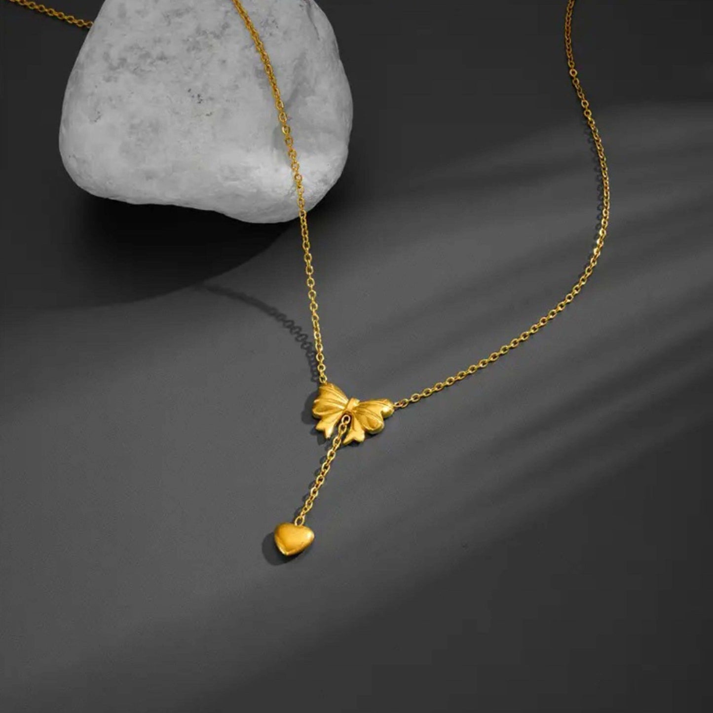 Golden Anti Tarnish Bow Drop Neckpiece