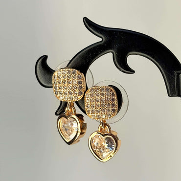 Golden AD Stone Heart Earrings