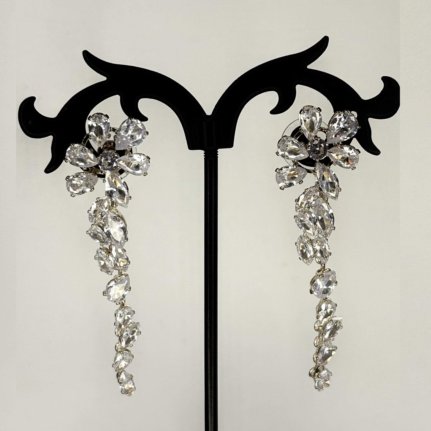 Silver AD Stone Floral Danglers