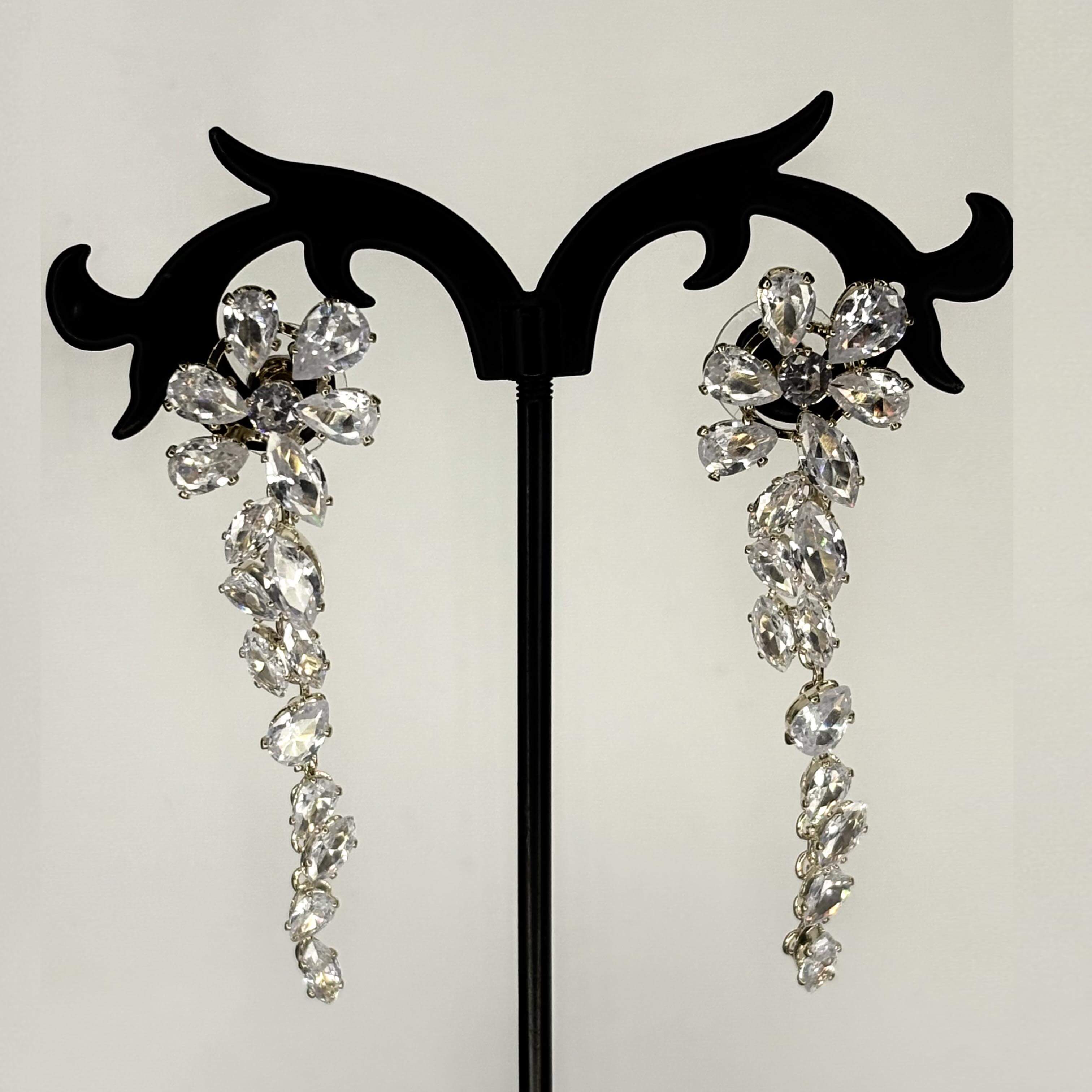 Silver AD Stone Floral Danglers